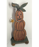 Halloween wooden rustic primitive folk art style Pumpkin guy on wheels d... - £15.88 GBP