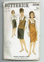 CUT Sewing Pattern Butterick 3240 Junior Jumper Skirt Blouse Size 12 Vin... - $6.08