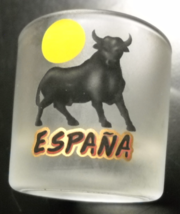 Espana Shot Glass Frosted Glass with Yellow Moon Black Bull Candle Holde... - $8.99