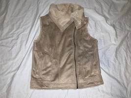 WOMENS OLIVE AND OAK TAN &amp; CREME FAUX FUR LINER FALL VEST SMALL ASYMMETR... - $18.62