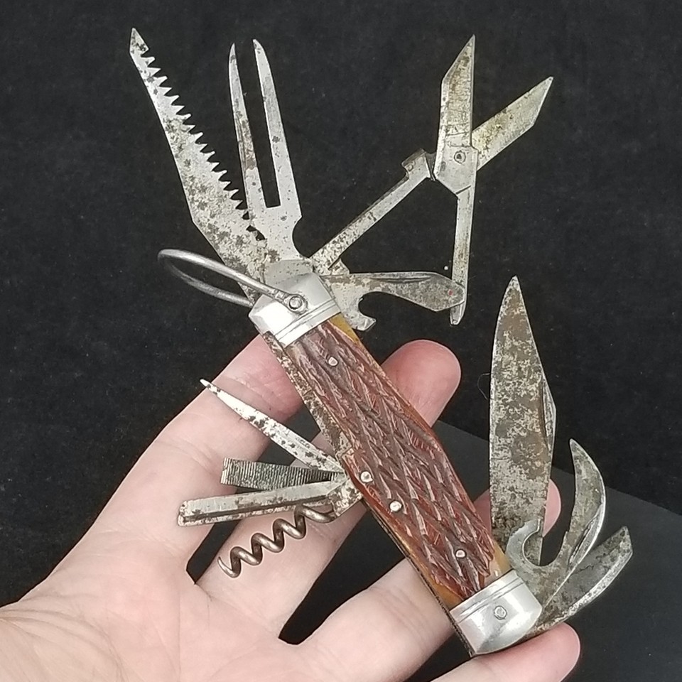 vintage Stellar pocket knife old 1950's Swiss Army type Japan 11 TOOLS! Item image 6