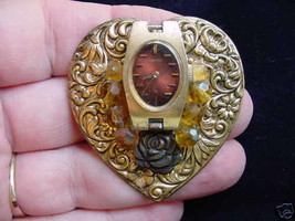 (#BB-10) Vintage Seiko watch CRYSTAL rose repro BRASS pin brooch - £12.89 GBP