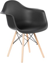Black, Plastic Daw Shell Dining Arm Chair With Wooden Dowel Eiffel Legs In A, 1. - £69.96 GBP