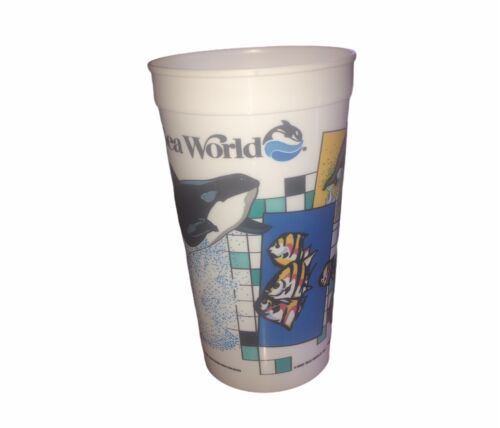 Sea World 1987 Souvenir Collectible Cup Featuring Shamu, Dolphins, Shark... - $5.78