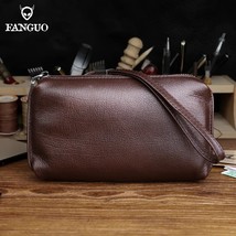 Vintage Men&#39;s Clutch Bag Handmade Leather Handbag Business Hand Bag Portable Clt - £129.99 GBP