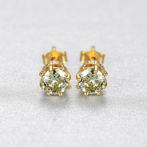 Green Ear Studs Xiaoxiangfeng S925 Silver Earrings Simple Six-Claw Round Zircon  - £13.58 GBP
