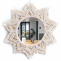 Boho Wall Decor Mirror Macrame Circle Hanging Mirror for Bedroom Living Room Apa - £39.96 GBP