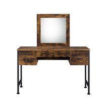 Juvanth Vanity Desk &amp; Mirror, Rustic Oak &amp; Black Finish - $312.00