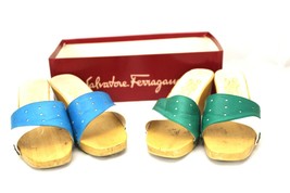 VTG Salvatore Ferragamo Wood Wedge Slide Mule Sandals Sz 5B Made Italy 2... - $1,457.85 MXN