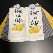 LOT of 6 Kitchen Hand Tea Dish Towels Lemon Zest For Life Black White Ye... - $16.54
