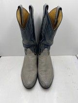 VINTAGE Tony Lama Men Cowboy Boots Size 9D Leather Gray Blue USA Western 8056 - £47.33 GBP