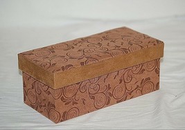 Classic Style Soft Faux Suede Decorative Storage Box Brown w Floral Designs c - £14.80 GBP