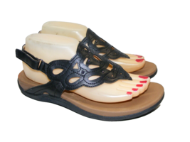 Rockport Black Sandals Women Size 7.5 M Leather Ridge Sling Sandal CH2083 Shoes - £18.64 GBP