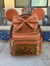 NEW Disney Parks Loungefly Mini Backpack Orange Apricot Pumpkin Sequin Minnie - $55.74