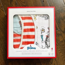 NEW Pottery Barn Baby Dr. Seuss Organic Muslin Bib &amp; Burp Cloth Set 4 Pc... - £48.35 GBP