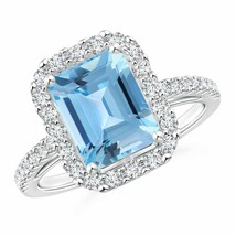 ANGARA Emerald-Cut Swiss Blue Topaz Halo Ring for Women, Girls in 14K Solid Gold - £970.03 GBP