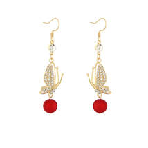 Red Resin &amp; Cubic Zirconia 18K Gold-Plated Butterfly Drop Earrings - £11.00 GBP