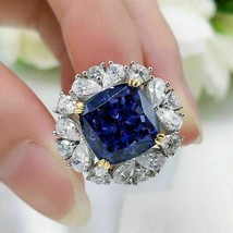 Anello di fidanzamento aureola con diamante zaffiro blu taglio cuscino da 3... - £122.88 GBP