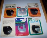 6 Vintage Dymo Labeling Tape Cartridge Package 3/8&quot; x 12&#39; - 3 red 2 blac... - £15.45 GBP