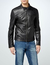 Men&#39;s Genuine Lambskin Leather Jacket Black Slim fit Biker Motorcycle jacket - £39.43 GBP