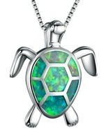 Turtle Pendant Necklace Imitation Green Opal Rhinestone w/Silver Clavicl... - £11.77 GBP