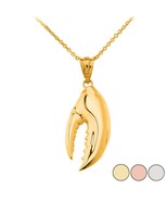 Solid 14k Gold Lobster Claw Pendant Necklace - Yellow, Rose, or White - £156.65 GBP+