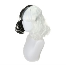 Black White Wig Curly Hair Short Wavy Wigs Women Cosplay Witch Cruella - £19.10 GBP