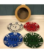 Set of 4 Plates 6" Poker Chip Sur La Table $25 Green $10 Blue $5 Red $1 White - $37.24