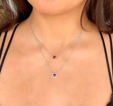 2Ct Lab-Created Garnet Valentine Day Gift Layered Station Necklace in 925 Silver - £86.12 GBP