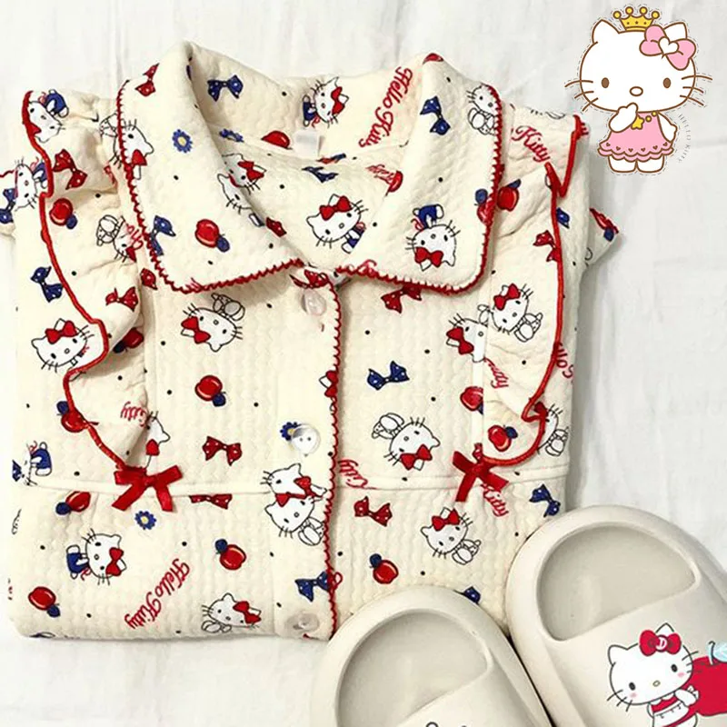 Sanrio Anime Hello Kitty Cartoon Pajamas All Cotton Comfortable and Soft Kawaii - £32.77 GBP