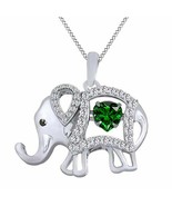 14 CT White Gold Plated Heart Emerald &amp; Diamond Elephant Pendant 18&quot; Chain - $151.40 CAD