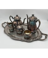 Vintage 1881 Rogers Glenrose 6 Pc Silverplate Tea Set w Tray Tarnished - $245.70 CAD