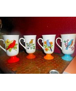 FRED ROBERTS Colorful Bird Pedestal Coffee Mug Cups Made In Japan Set Of 4 - £20.18 GBP