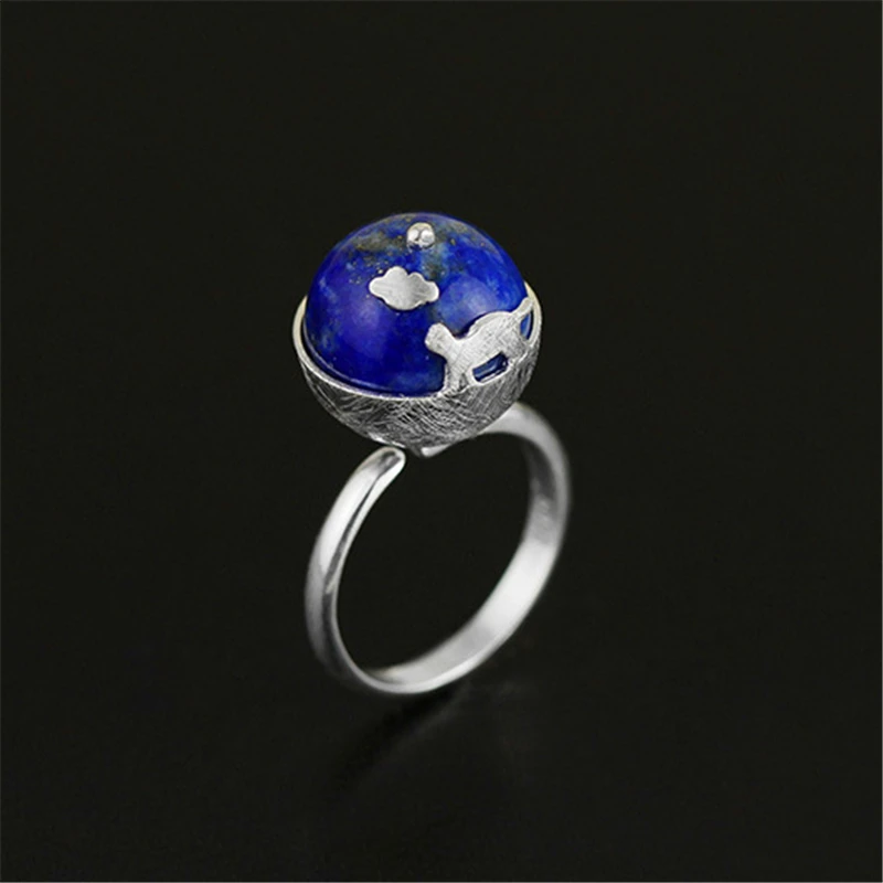 Lotus Fun Real 925  Silver  Lapis Stone Original Handmade Designer Fine Jewelry  - £45.07 GBP