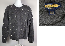 Ralph Lauren Rugby Skull Crossbones Logo Knit Sweater Mens XL Gray Wool - £330.82 GBP