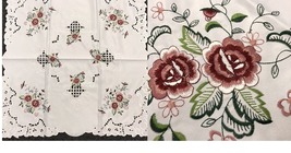 Embroidered Cutwork Quality Fabric Embroidery Rose 42x42&quot; Square Decoration - $48.99