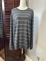 Theory Womens Pullover Sweater Gray White Wool Blend Striped Long Sleeve... - £71.86 GBP