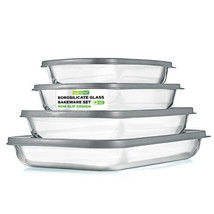 8-Piece Glass Baking Dish Set with Lids, (4 Stackable Rectangular Glass Dish and - £112.20 GBP