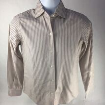 Faconnable Button Front Shirt Ivory Brown Stripe Long Sleeve 100% Cotton XS - $19.79