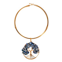 Perpetual Tree of Life Blue Lapis Adorned Brass Choker Necklace - £13.88 GBP