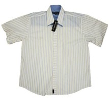 Celebrity Mens Shirt 2XL White Stripes Blue Yellow Double Collar Short S... - $11.15