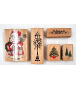 Christmas Santa Claus Trees Light Pole Rubber Ink Stamp Card Crafting Lo... - £8.64 GBP