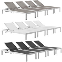 4 Outdoor Lounge Sun Chairs Black, White, Gray Textiline Mesh Brushed Al... - £749.61 GBP+