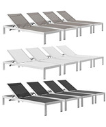 4 Outdoor Lounge Sun Chairs Black, White, Gray Textiline Mesh Brushed Al... - £754.99 GBP+