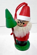 Vintage Steinbach Santa w Tree &amp; Blue Pack Christmas Ornament 1 7/8 Grea... - $18.32