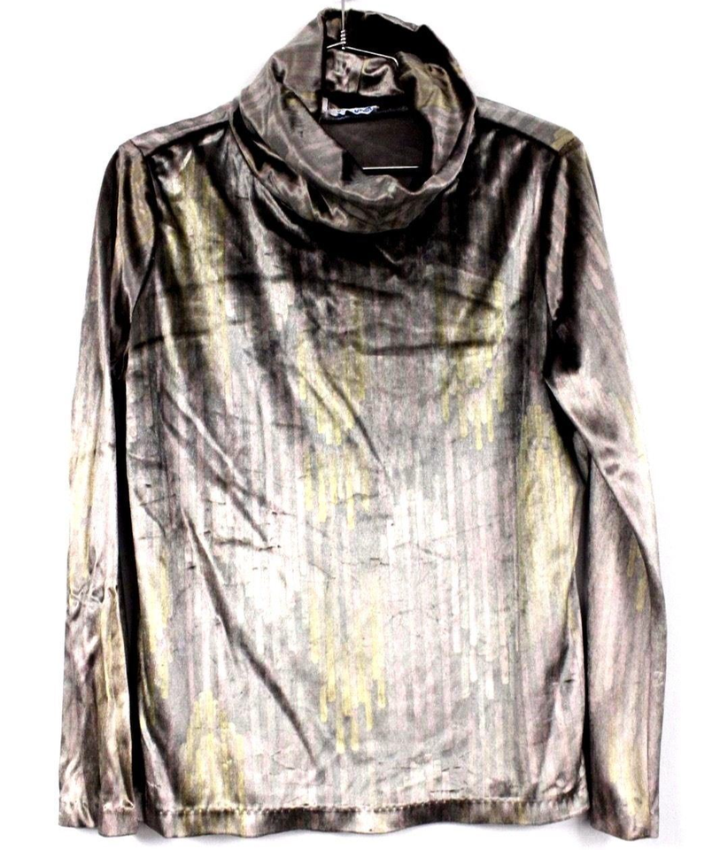 John Meyer VTG 70s Shimmery Velvet Cowl Neck Top Silver Gray Pastel Stri... - $64.30