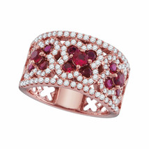 18kt Rose Gold Womens Round Ruby Diamond Band Ring 2-1/5 Cttw - £2,003.82 GBP