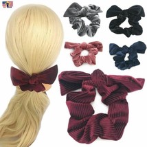 Hair Head Band Bow Ribbon Tie Ribbed Corduroy Velvet Tumble Scrunchies Holder - £5.17 GBP+