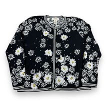 Susan Bristol Embellished Beaded Daisy Cardigan Black White Floral Sweater XL - £38.54 GBP