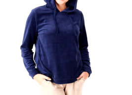 Denim &amp; Co. Active Velour Hooded Pullover Top- Navy, XS - £19.08 GBP